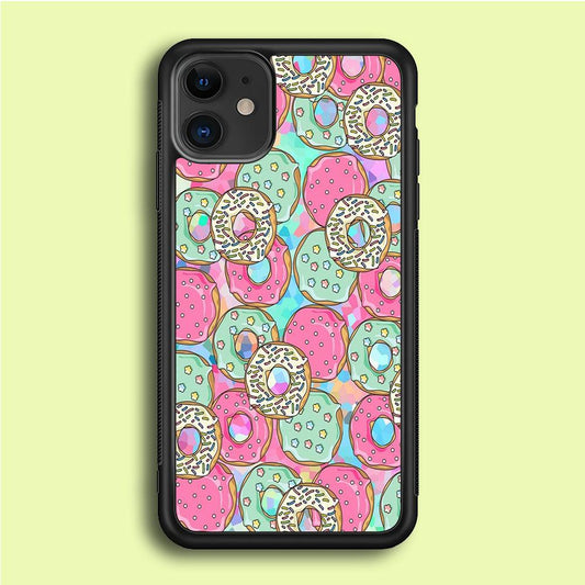 Sweet Donuts Pattern 002 iPhone 12 Case-Rubber / Black (2D Case)-Xtracase