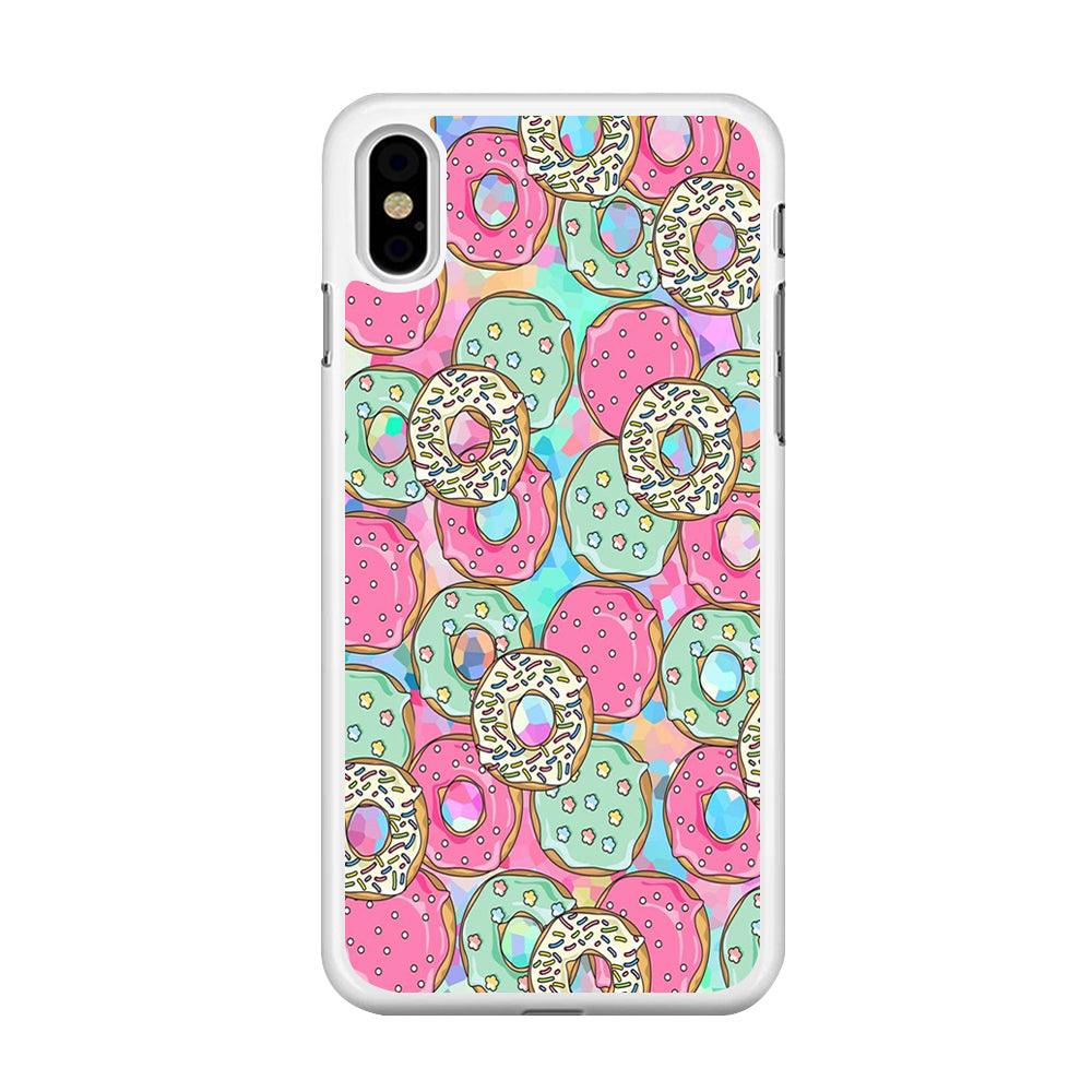 Sweet Donuts Pattern 002 iPhone Xs Max Case-Rubber / White (2D Case)-Xtracase