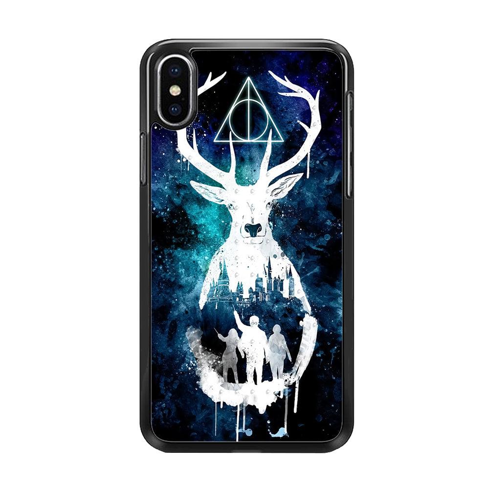 The Deathly Hallows Symbol Deer iPhone Xs Case-Rubber / Black (2D Case)-Xtracase