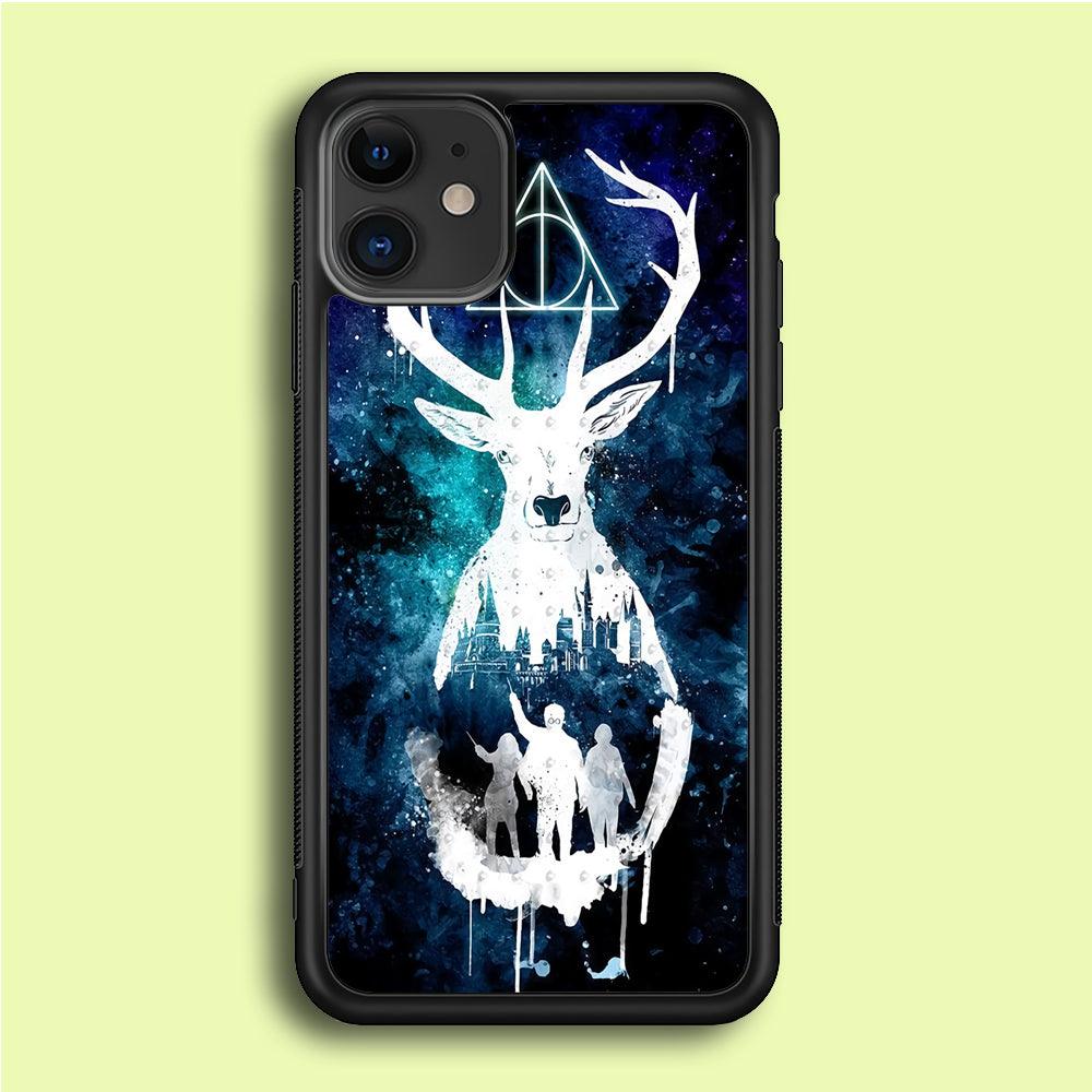 The Deathly Hallows Symbol Deer iPhone 12 Mini Case-Rubber / Black (2D Case)-Xtracase