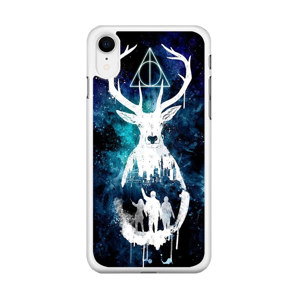 The Deathly Hallows Symbol Deer iPhone XR Case-Rubber / White (2D Case)-Xtracase