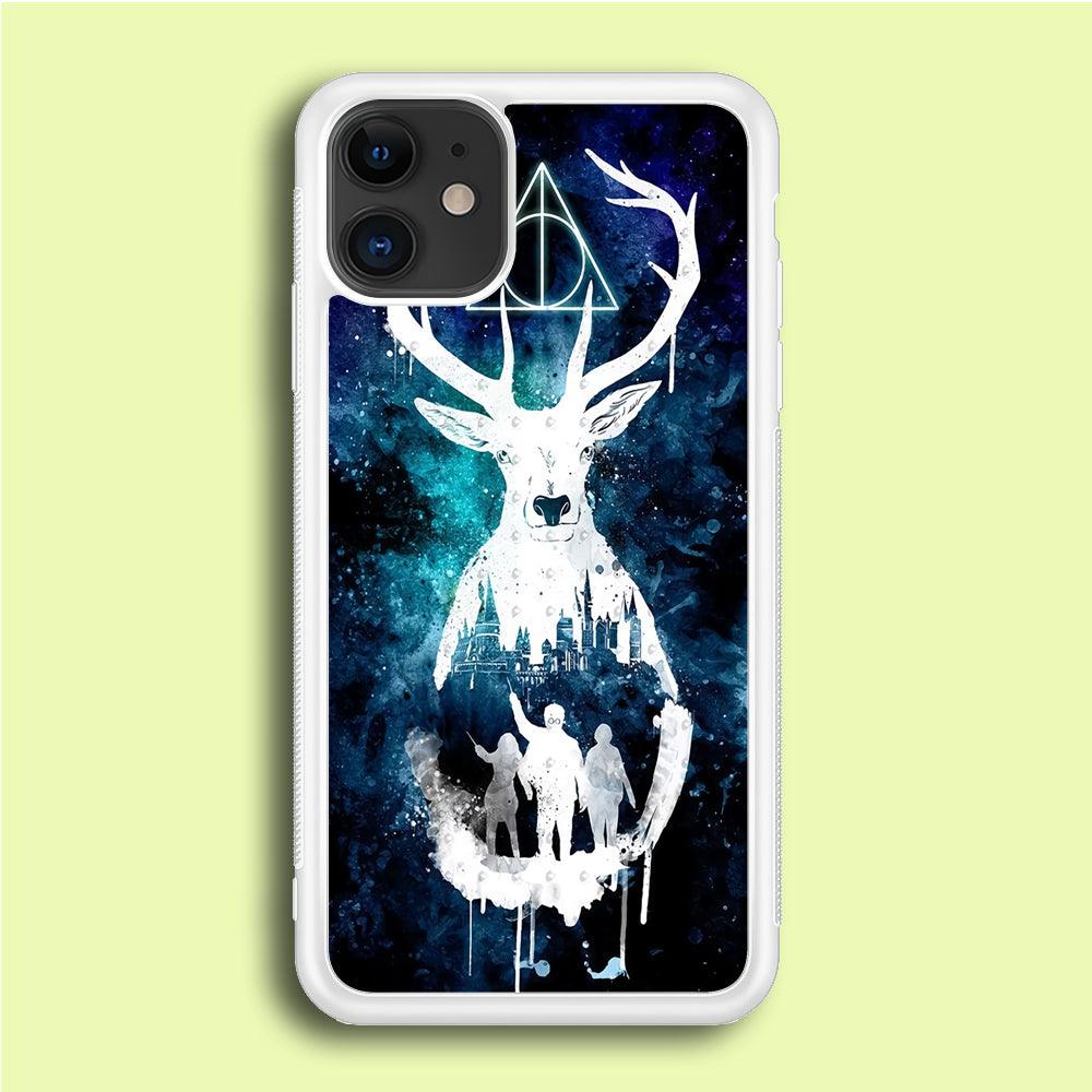 The Deathly Hallows Symbol Deer iPhone 12 Mini Case-Rubber / White (2D Case)-Xtracase