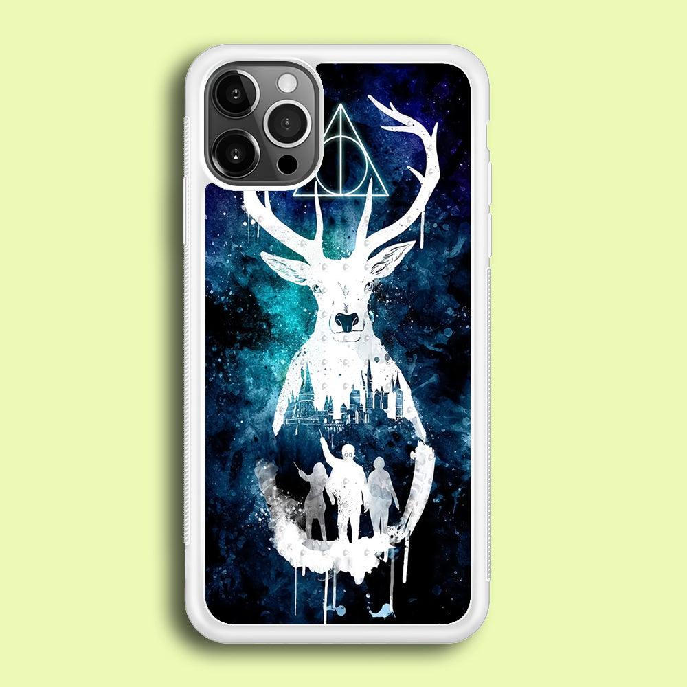 The Deathly Hallows Symbol Deer iPhone 12 Pro Case-Rubber / White (2D Case)-Xtracase