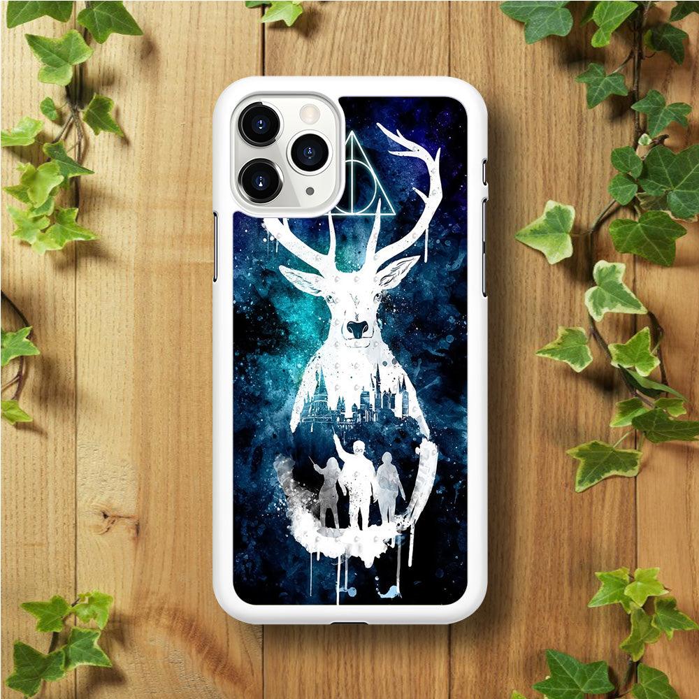The Deathly Hallows Symbol Deer iPhone 11 Pro Case-Rubber / White (2D Case)-Xtracase