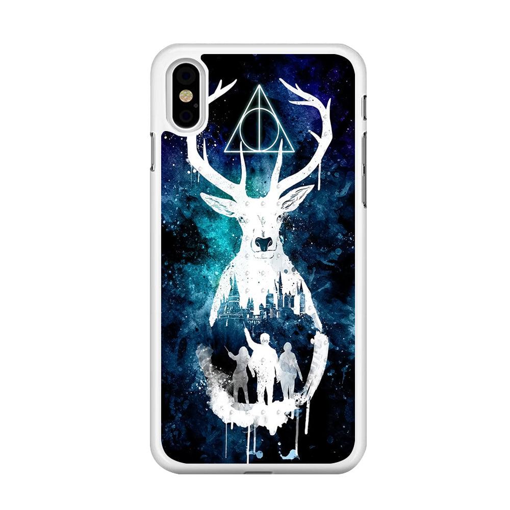The Deathly Hallows Symbol Deer iPhone Xs Max Case-Rubber / White (2D Case)-Xtracase