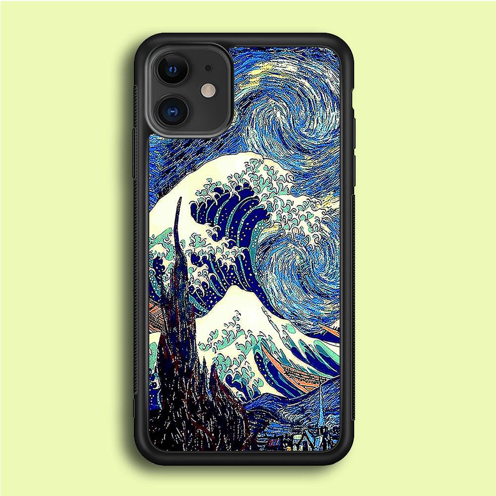 The Great Wave Starry Night iPhone 12 Mini Case-Rubber / Black (2D Case)-Xtracase