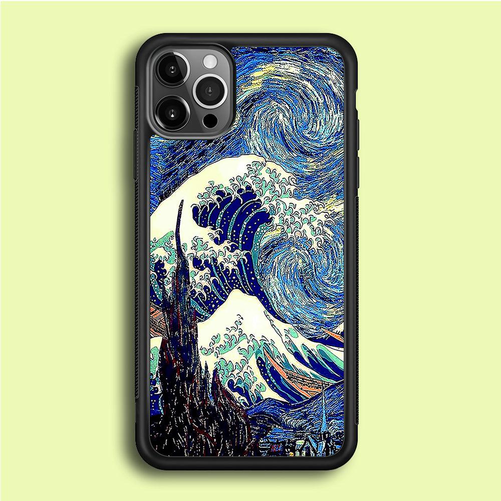 The Great Wave Starry Night iPhone 12 Pro Max Case-Rubber / Black (2D Case)-Xtracase