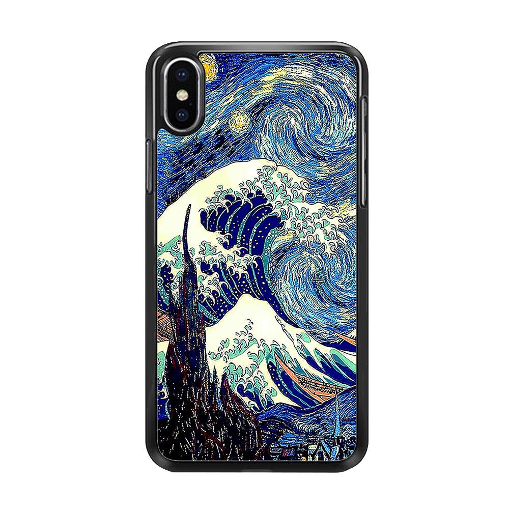 The Great Wave Starry Night iPhone Xs Max Case-Rubber / Black (2D Case)-Xtracase