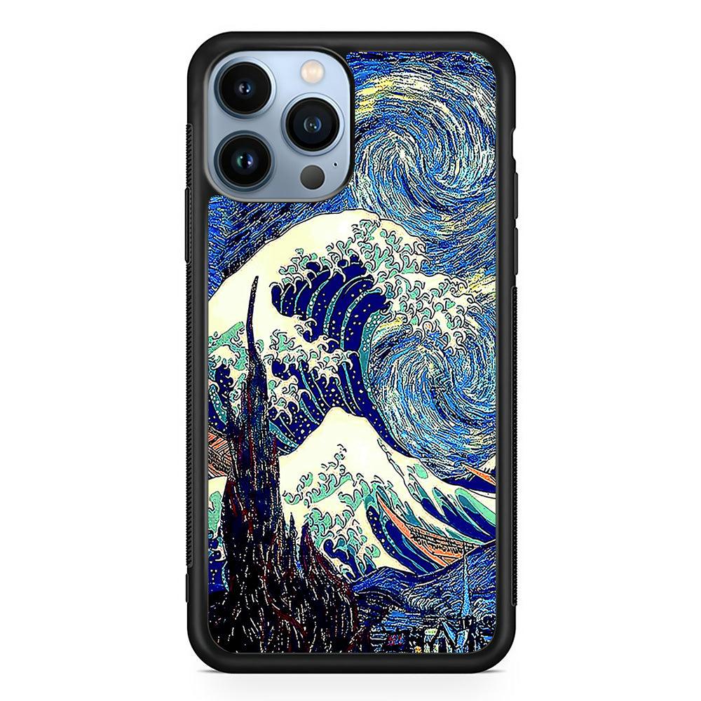 The Great Wave Starry Night iPhone 13 Pro Max Case-Rubber / Black (2D Case)-Xtracase