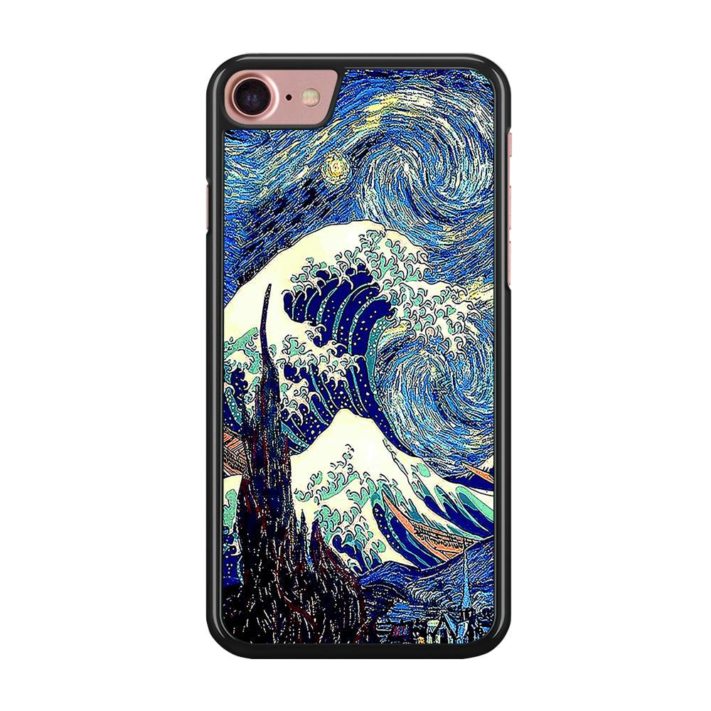 The Great Wave Starry Night iPhone SE 2020 Case-Rubber / Black (2D Case)-Xtracase