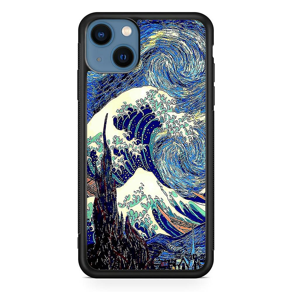 The Great Wave Starry Night iPhone 13 Mini Case-Rubber / Black (2D Case)-Xtracase
