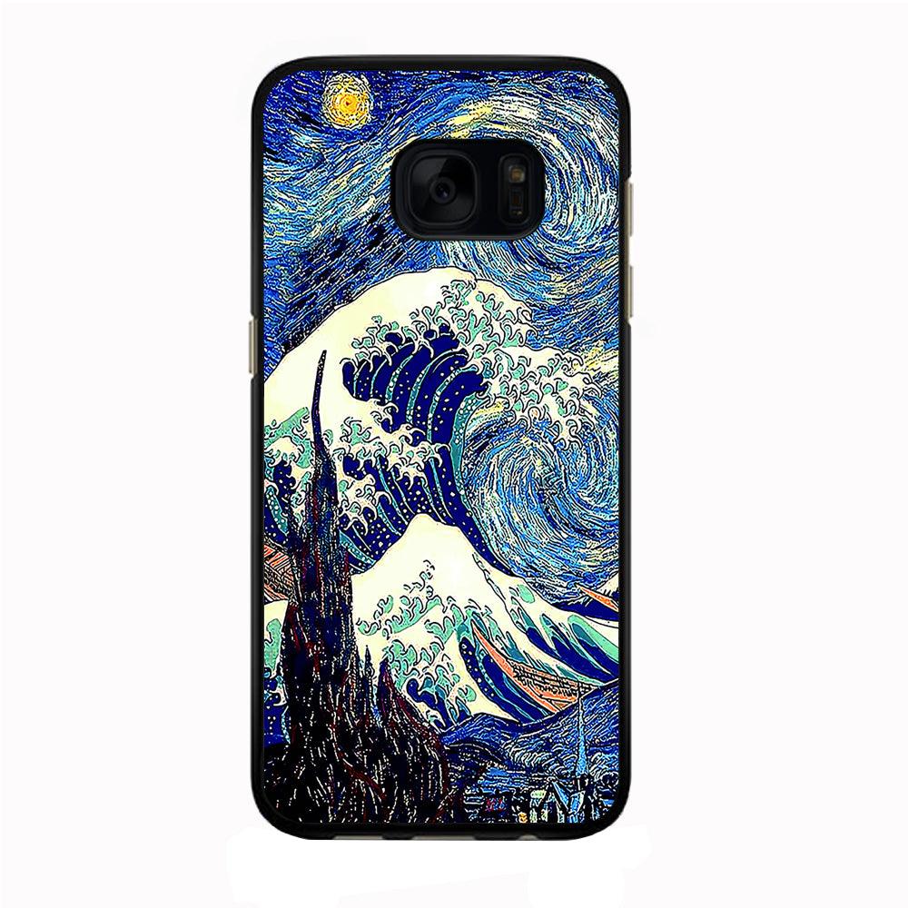 The Great Wave Starry Night Samsung Galaxy S7 Edge Case-Rubber / Black (2D Case)-Xtracase