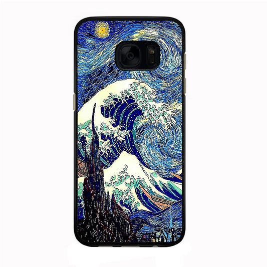 The Great Wave Starry Night Samsung Galaxy S7 Edge Case-Rubber / Black (2D Case)-Xtracase