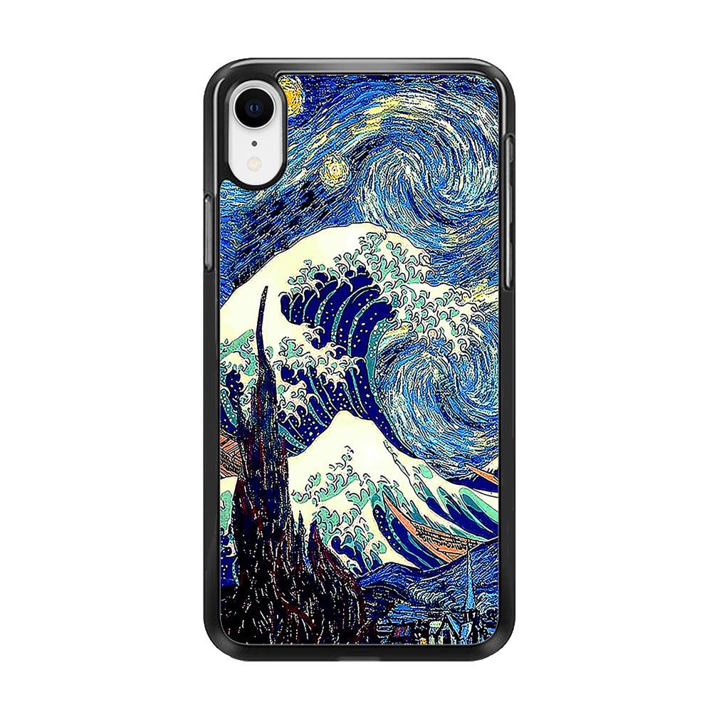The Great Wave Starry Night iPhone XR Case-Rubber / Black (2D Case)-Xtracase
