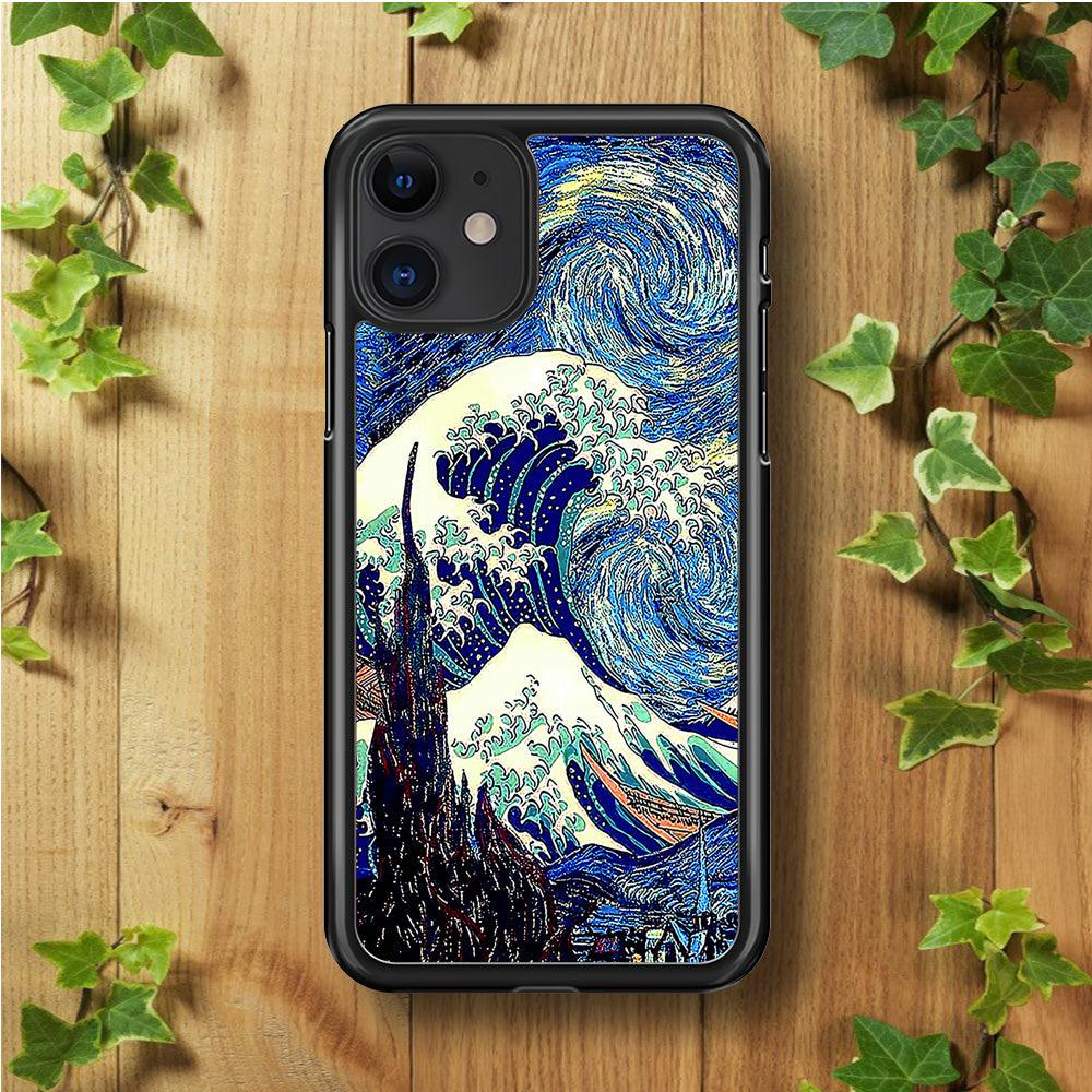 The Great Wave Starry Night iPhone 11 Case-Rubber / Black (2D Case)-Xtracase