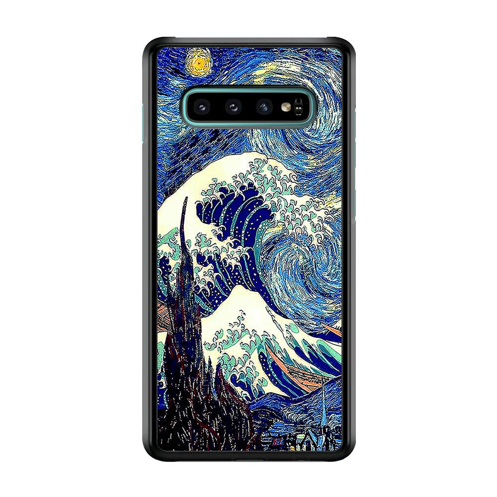 The Great Wave Starry Night Samsung Galaxy S10 Case-Rubber / White (2D Case)-Xtracase