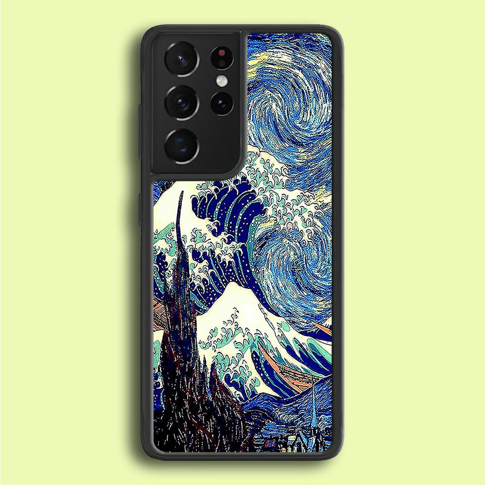 The Great Wave Starry Night Samsung Galaxy S25 Ultra Case-Rubber / White (2D Case)-Xtracase