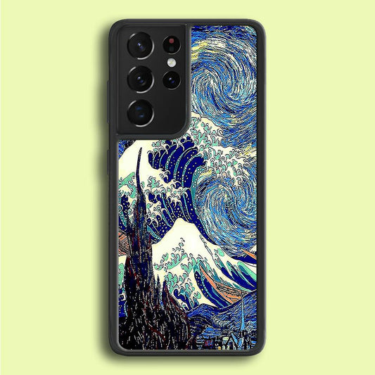 The Great Wave Starry Night Samsung Galaxy S25 Ultra Case-Rubber / White (2D Case)-Xtracase