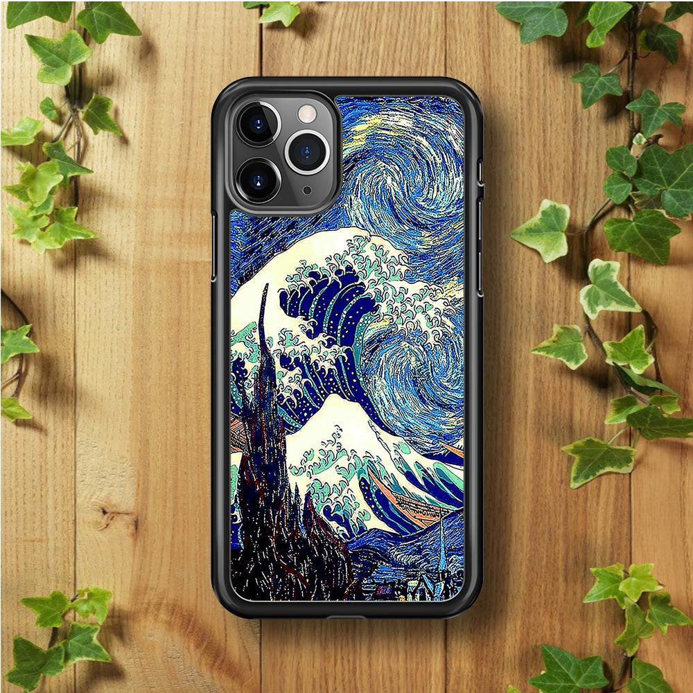 The Great Wave Starry Night iPhone 11 Pro Case-Rubber / Black (2D Case)-Xtracase