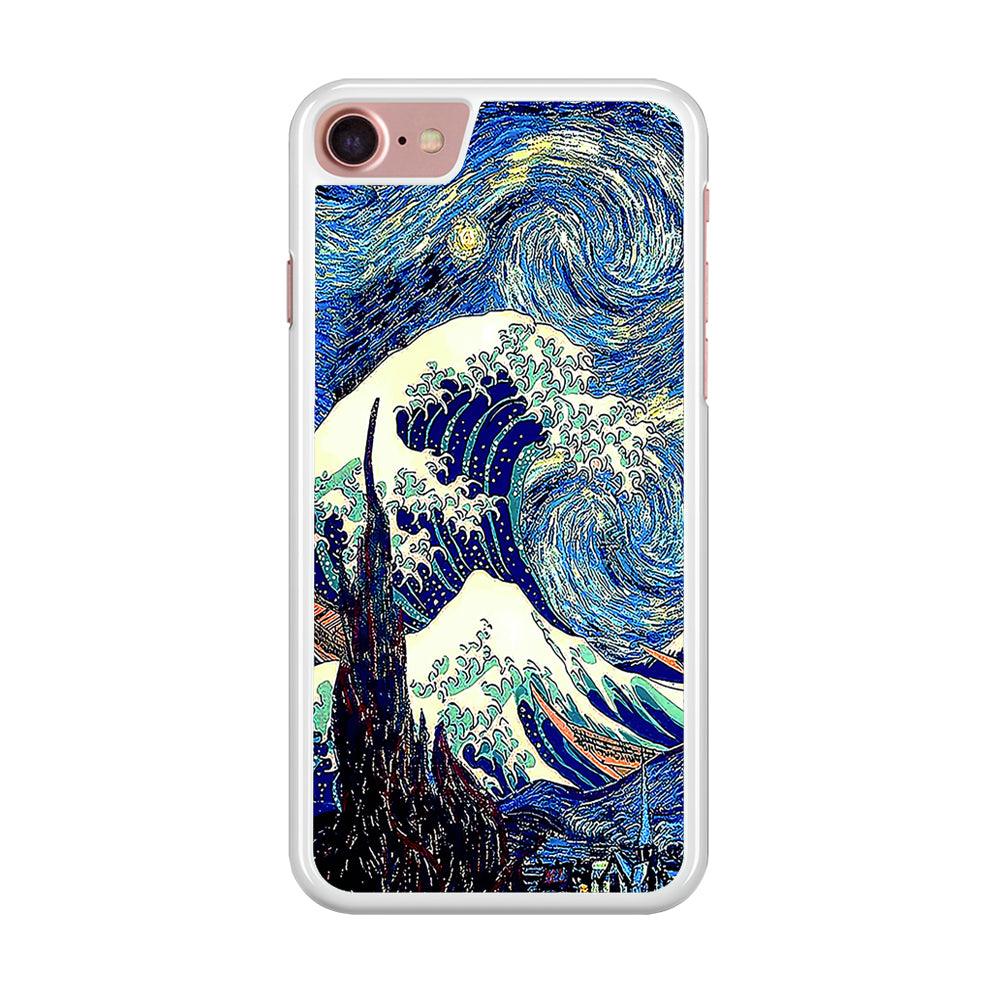 The Great Wave Starry Night iPhone SE 2020 Case-Rubber / White (2D Case)-Xtracase