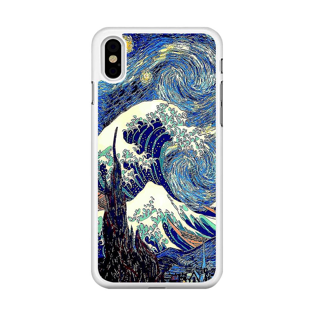 The Great Wave Starry Night iPhone Xs Max Case-Rubber / White (2D Case)-Xtracase