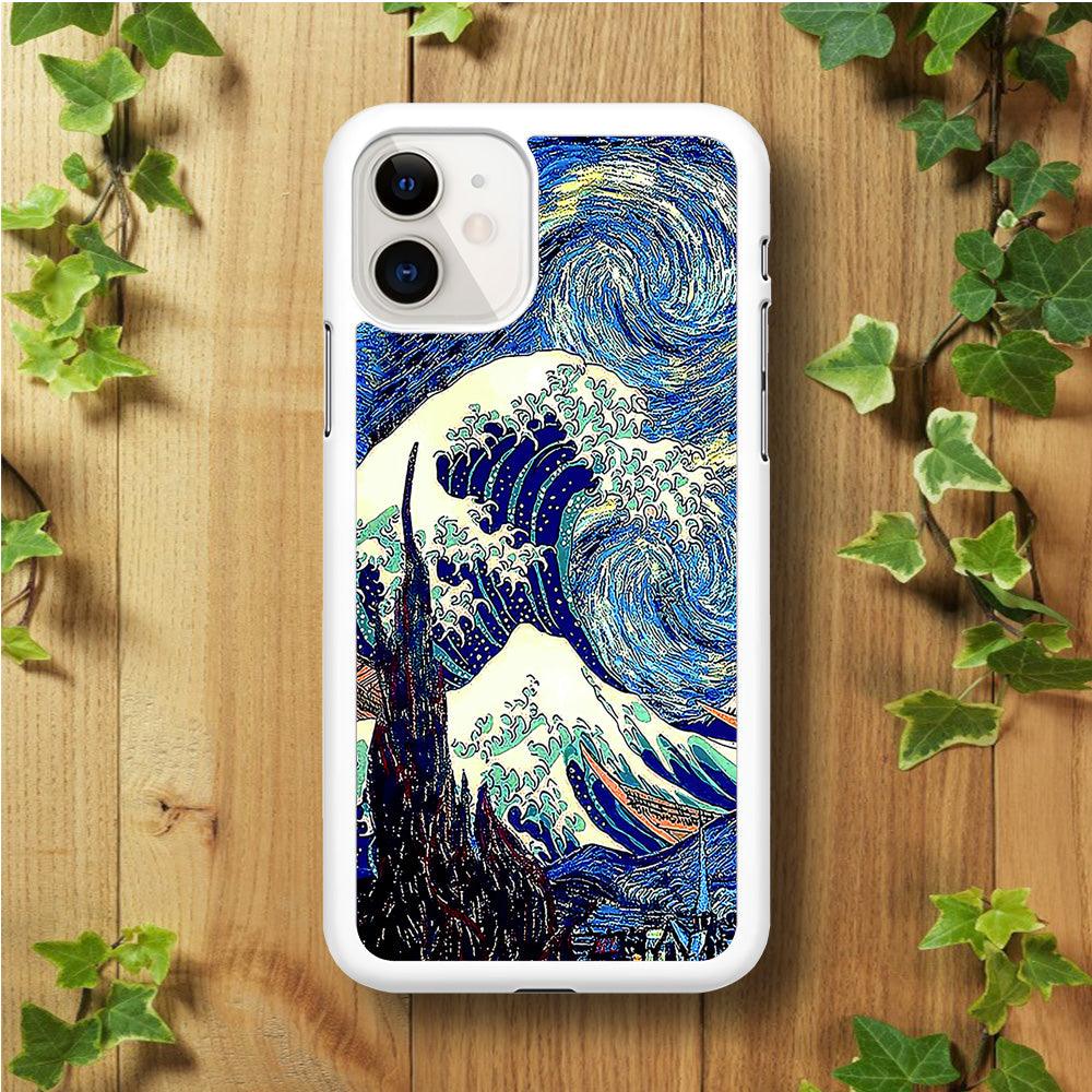 The Great Wave Starry Night iPhone 11 Case-Rubber / White (2D Case)-Xtracase