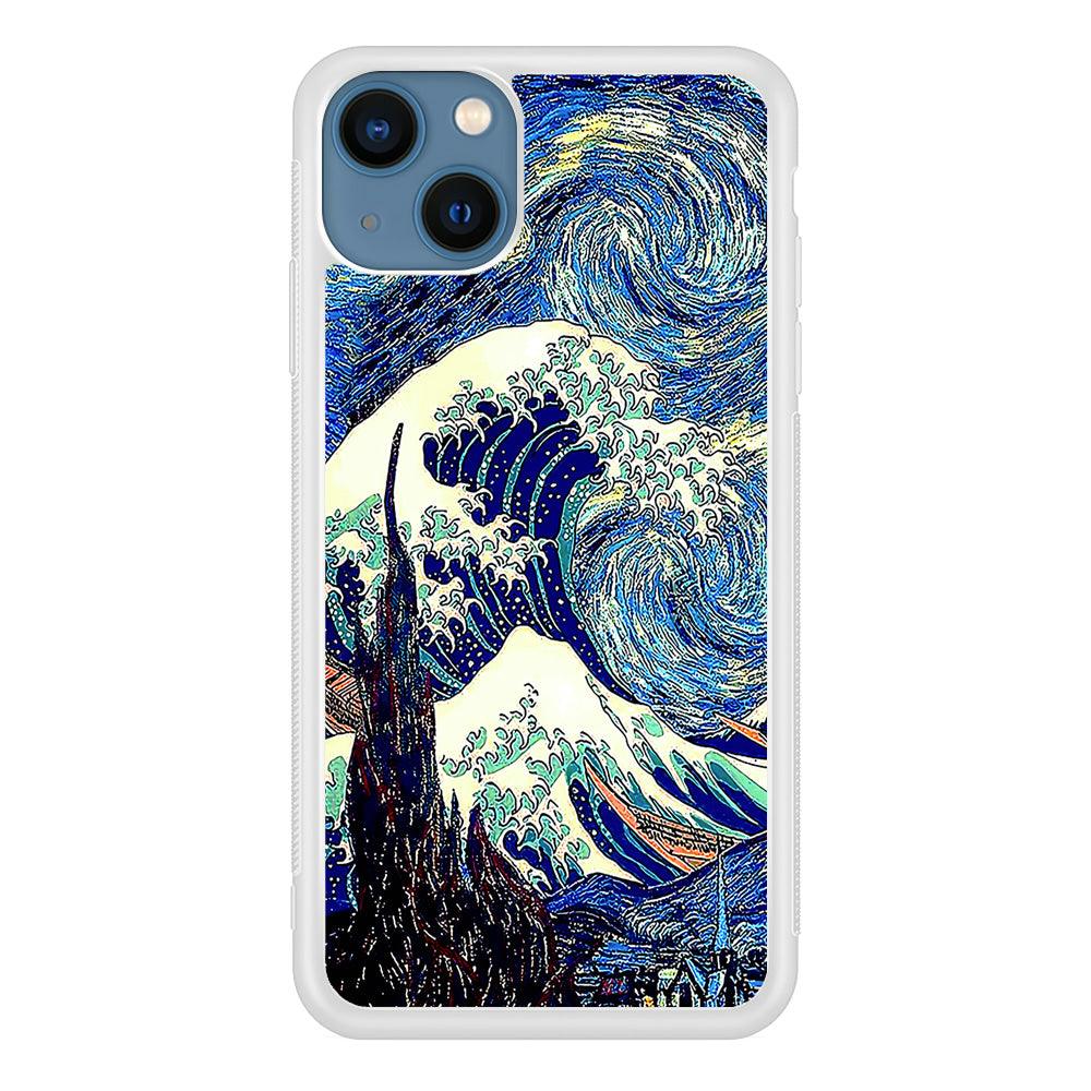 The Great Wave Starry Night iPhone 13 Mini Case-Rubber / White (2D Case)-Xtracase