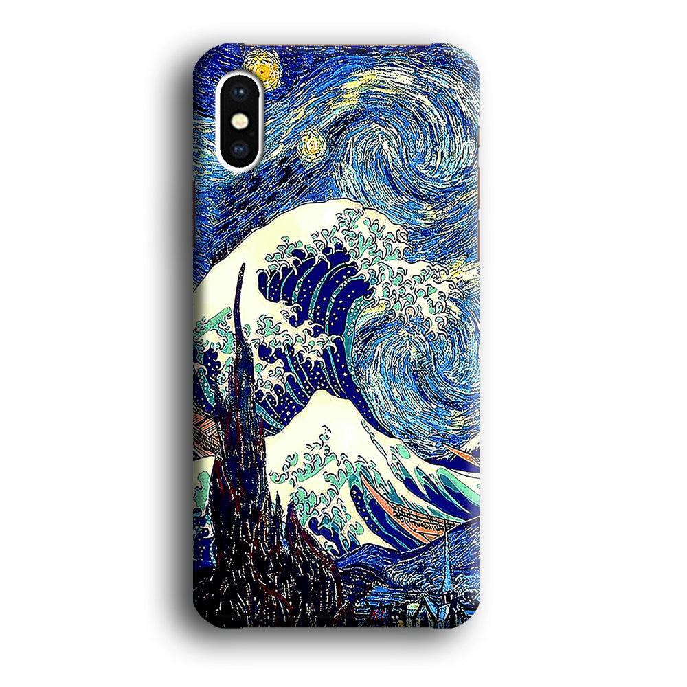 The Great Wave Starry Night iPhone X Case-Plastic / Full Wrap (3D Case)-Xtracase