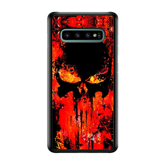 The Punisher Orange Background Samsung Galaxy S10 Case-Rubber / White (2D Case)-Xtracase