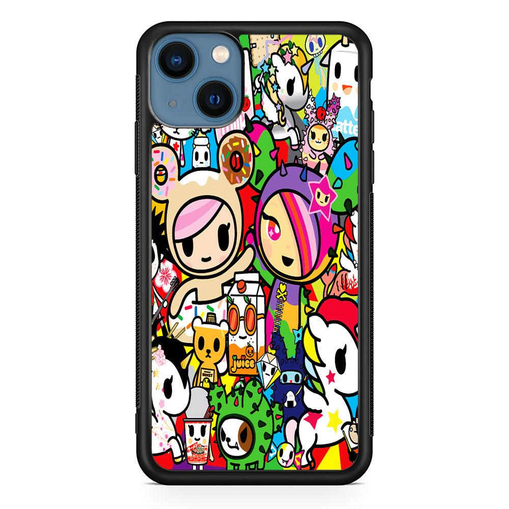 Tokidoki Doodle Cartoon iPhone 13 Pro Case-Rubber / Black (2D Case)-Xtracase