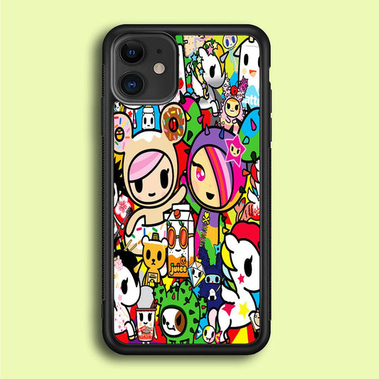 Tokidoki Doodle Cartoon iPhone 12 Mini Case-Rubber / Black (2D Case)-Xtracase