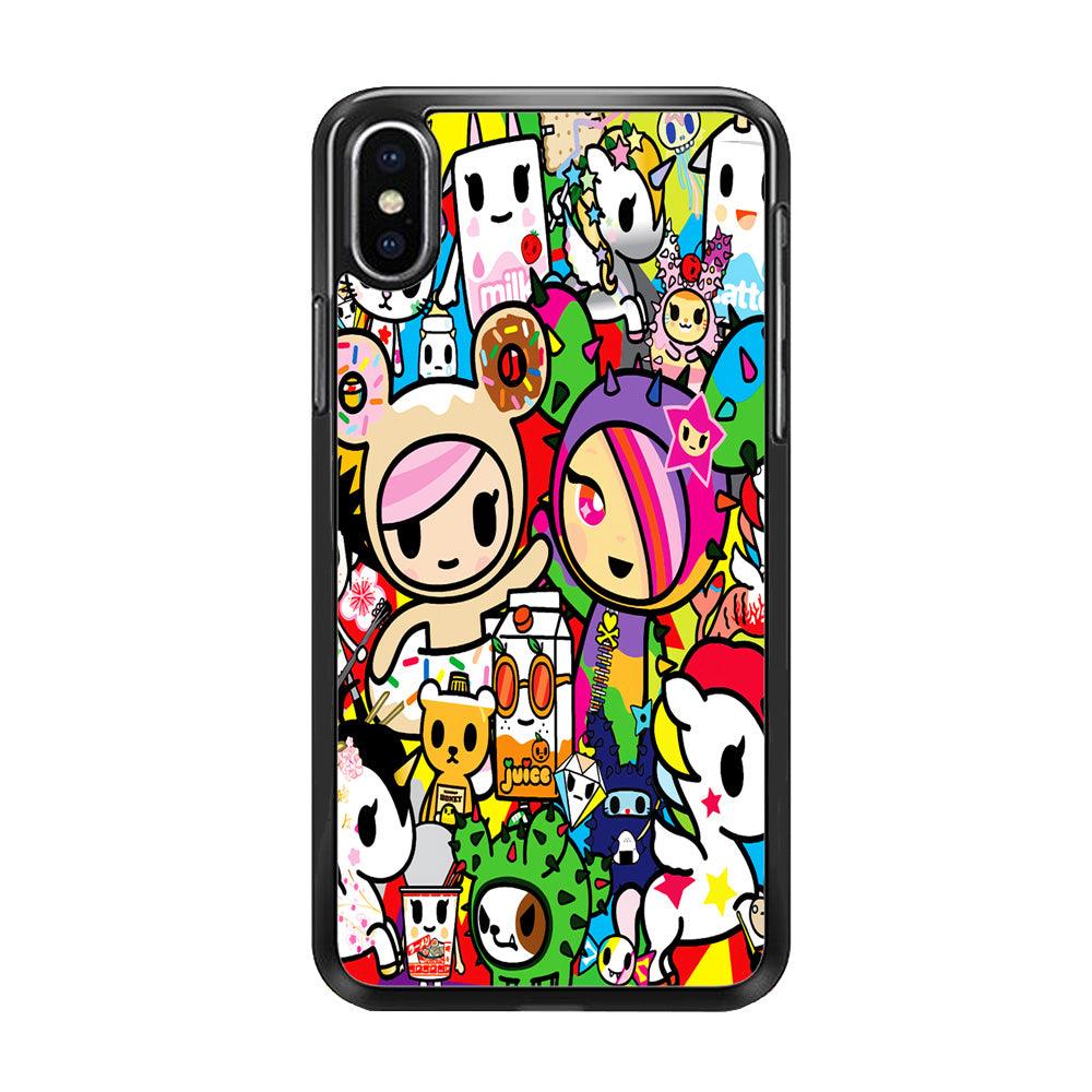Tokidoki Doodle Cartoon iPhone X Case-Rubber / Black (2D Case)-Xtracase