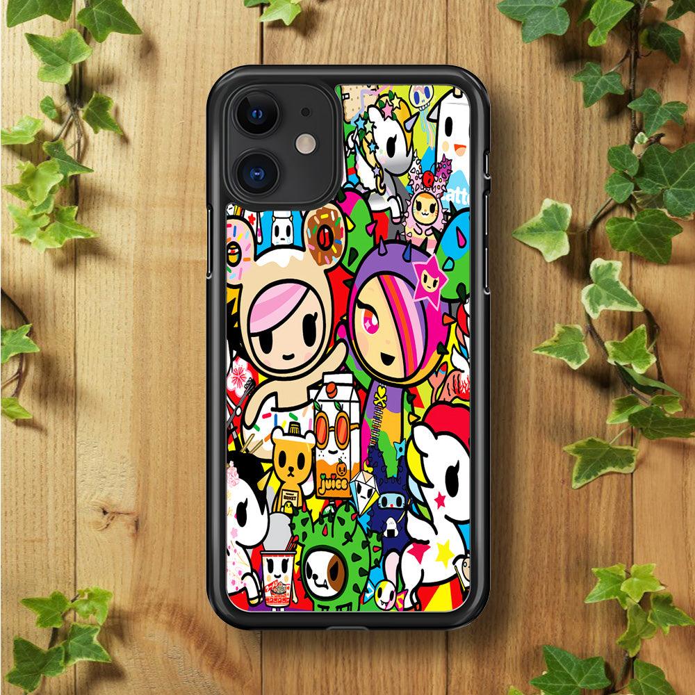 Tokidoki Doodle Cartoon iPhone 11 Case-Rubber / Black (2D Case)-Xtracase