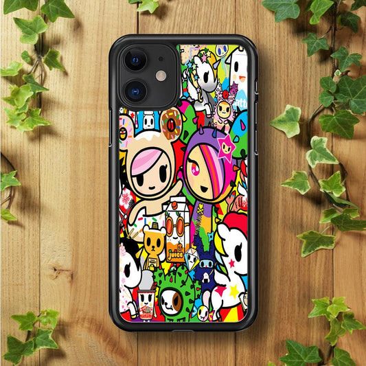 Tokidoki Doodle Cartoon iPhone 11 Case-Rubber / Black (2D Case)-Xtracase