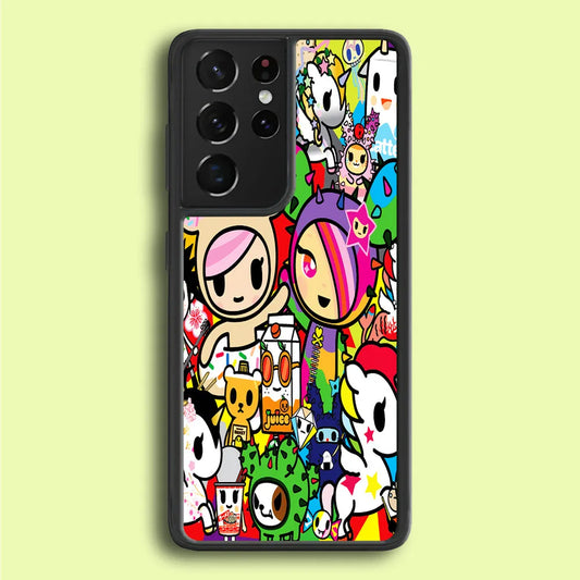 Tokidoki Doodle Cartoon Samsung Galaxy S21 Ultra Case-Rubber / Black (2D Case)-Xtracase