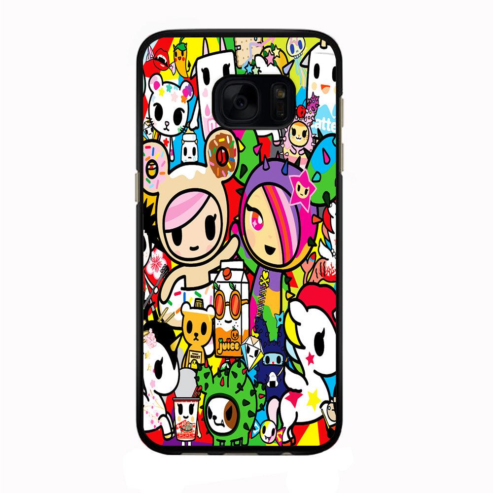 Tokidoki Doodle Cartoon Samsung Galaxy S7 Edge Case-Rubber / Black (2D Case)-Xtracase