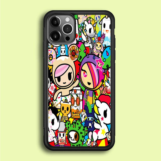 Tokidoki Doodle Cartoon iPhone 12 Pro Case-Rubber / Black (2D Case)-Xtracase