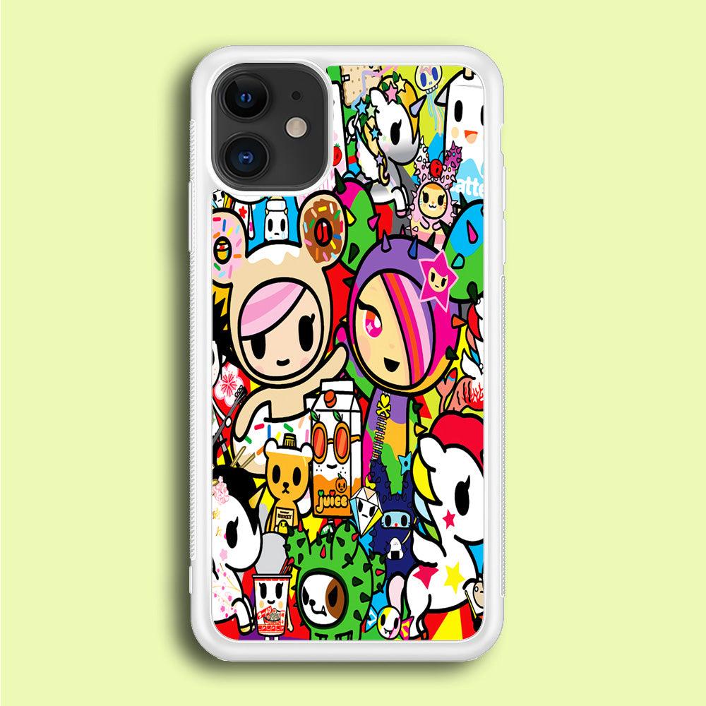 Tokidoki Doodle Cartoon iPhone 12 Case-Rubber / White (2D Case)-Xtracase