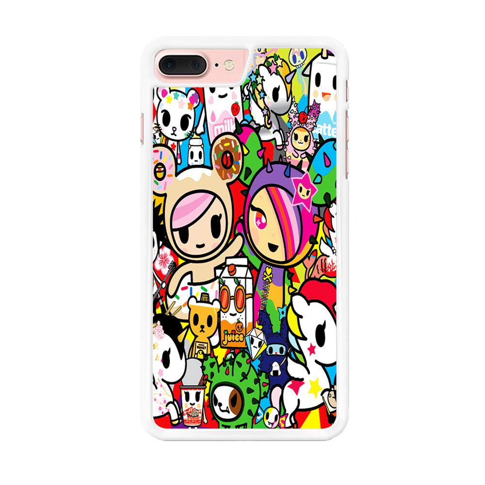 Tokidoki Doodle Cartoon iPhone 8 Plus Case-Rubber / White (2D Case)-Xtracase