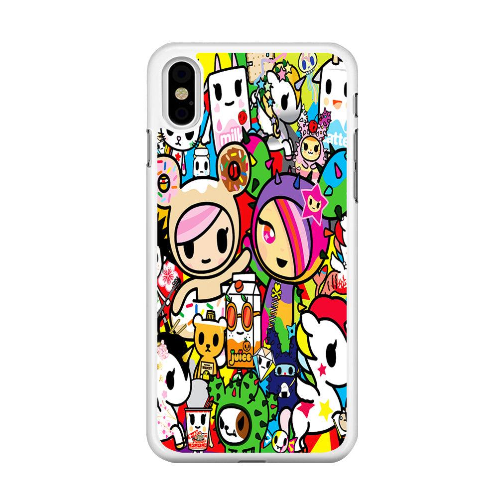 Tokidoki Doodle Cartoon iPhone X Case-Rubber / White (2D Case)-Xtracase