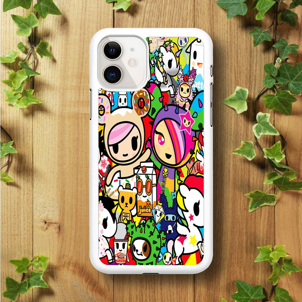 Tokidoki Doodle Cartoon iPhone 11 Case-Rubber / White (2D Case)-Xtracase