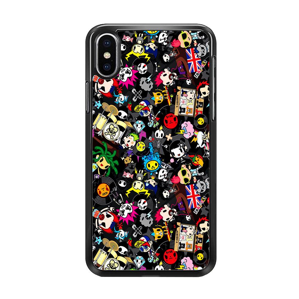 Tokidoki Punk Rock Band iPhone Xs Case-Rubber / Black (2D Case)-Xtracase