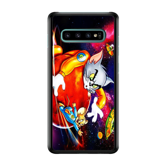 Tom and Jerry Space Samsung Galaxy S10 Case-Rubber / Black (2D Case)-Xtracase
