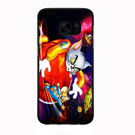 Tom and Jerry Space Samsung Galaxy S7 Case-Rubber / Black (2D Case)-Xtracase