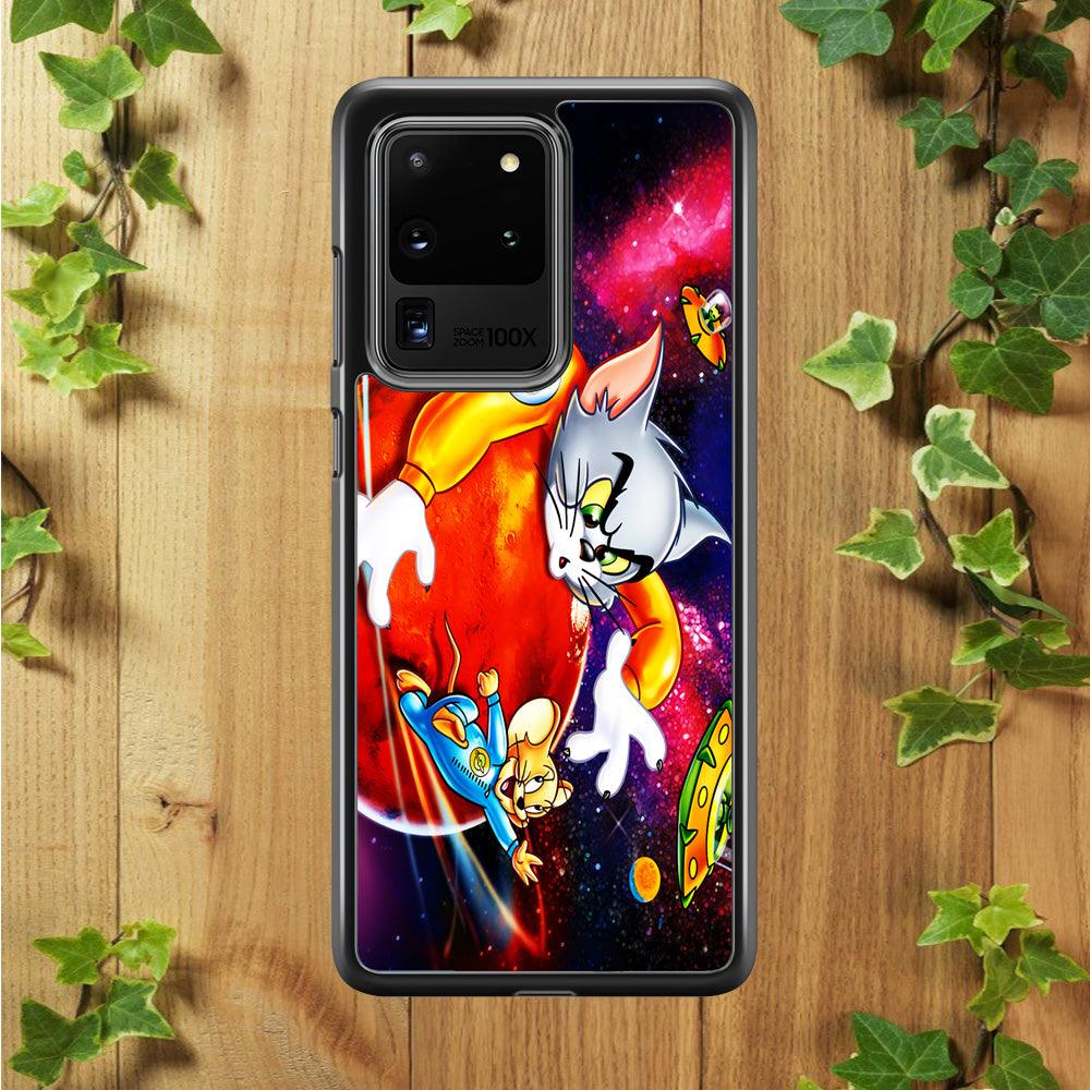 Tom and Jerry Space Samsung Galaxy S20 Ultra Case-Rubber / White (2D Case)-Xtracase