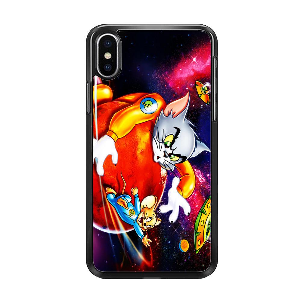 Tom and Jerry Space iPhone Xs Case-Rubber / Black (2D Case)-Xtracase