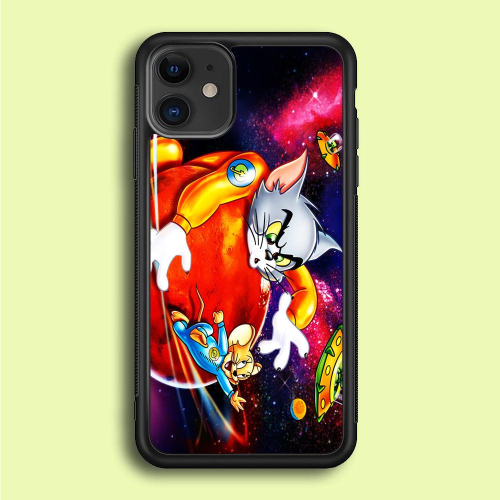 Tom and Jerry Space iPhone 12 Case-Rubber / Black (2D Case)-Xtracase