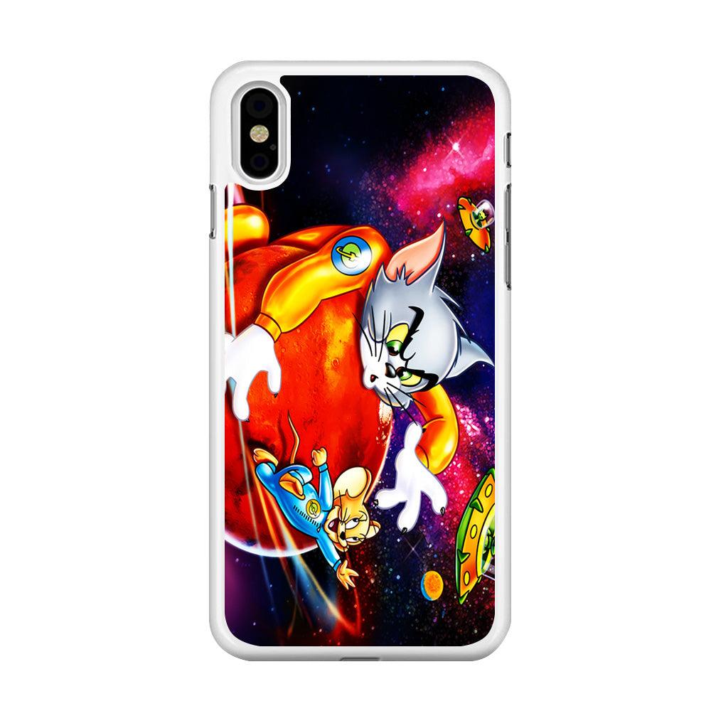 Tom and Jerry Space iPhone Xs Case-Rubber / White (2D Case)-Xtracase