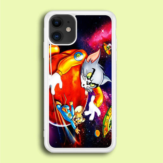 Tom and Jerry Space iPhone 12 Case-Rubber / White (2D Case)-Xtracase