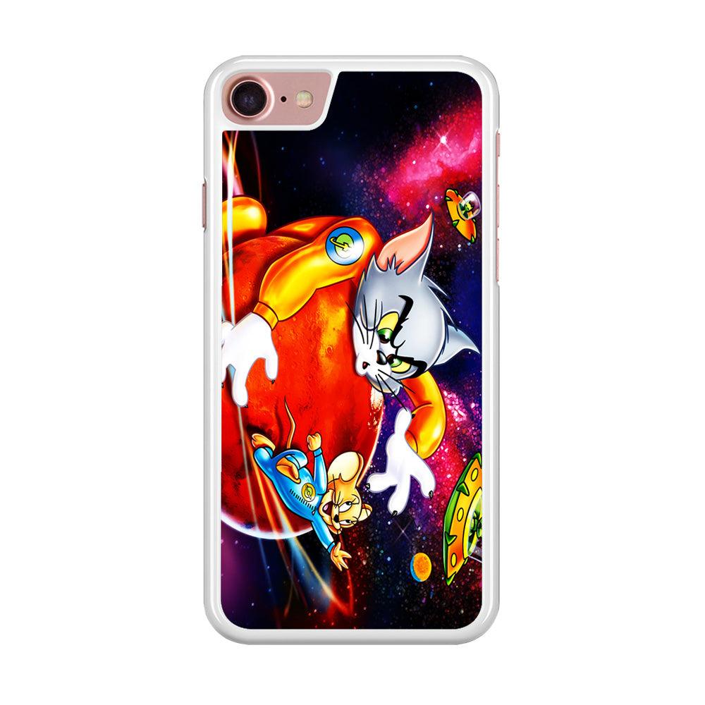 Tom and Jerry Space iPhone SE 2020 Case-Rubber / White (2D Case)-Xtracase